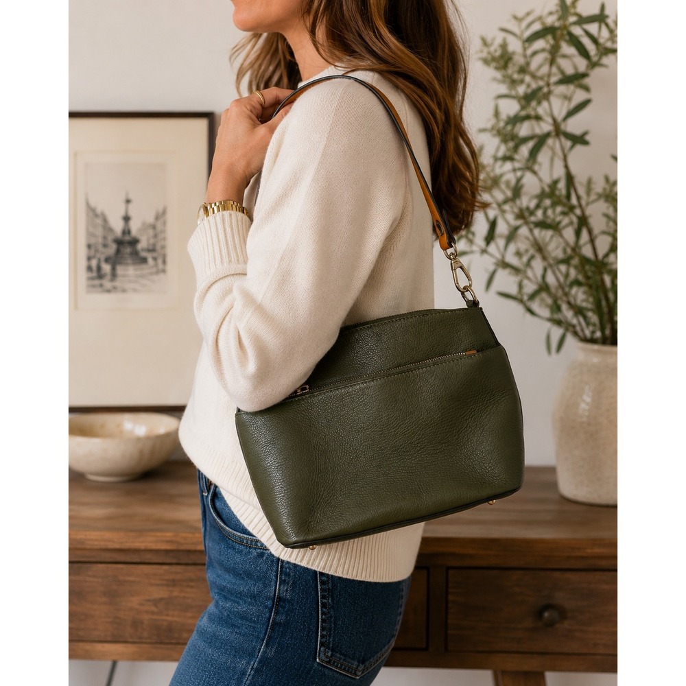Divina Firenze Italian Leather Olive Green Shoulder Bag Made in Florence